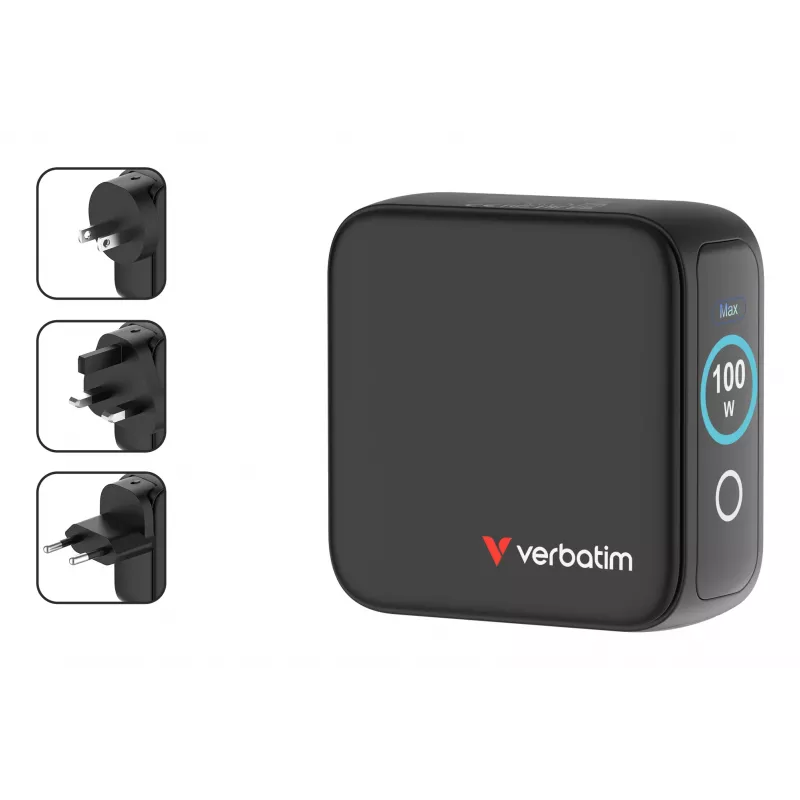 Verbatim Mini GaN Įkroviklis 100W su Ekranu, Vidinis, AC, 20 V, Juodas