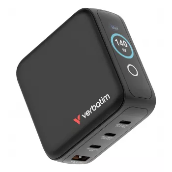 Verbatim Mini GaN įkroviklis 140W su ekranu, vidinis, AC, 28 V, juodas