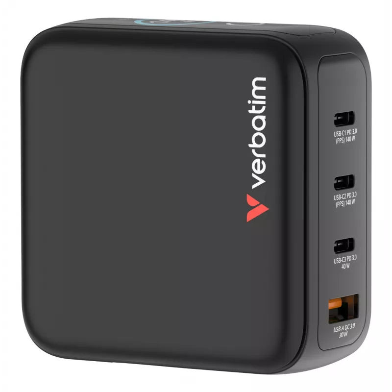 Verbatim Mini GaN įkroviklis 140W su ekranu, vidinis, AC, 28 V, juodas