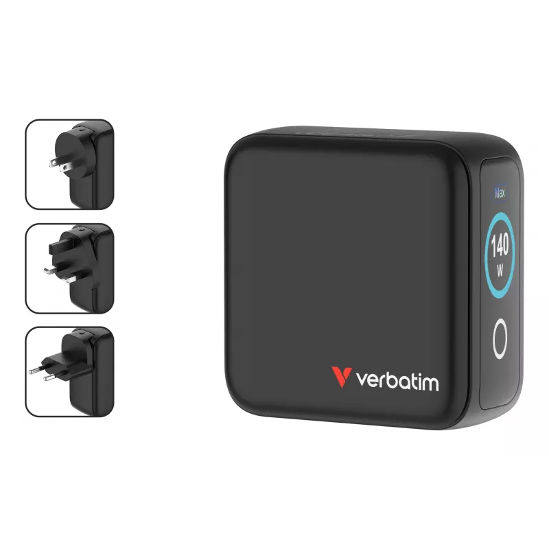 Verbatim Mini GaN įkroviklis 140W su ekranu, vidinis, AC, 28 V, juodas