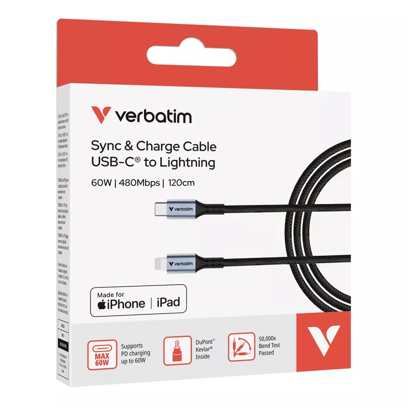 Verbatim Sync & Charge kabelis USB-C į Lightning 120 cm