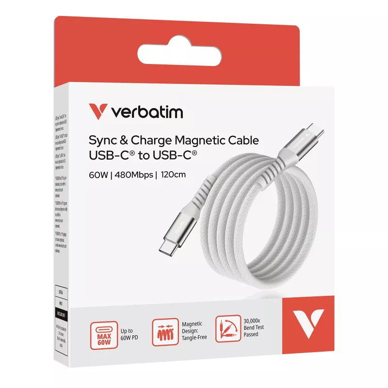 Verbatim Sync & Charge Magnetic Cable USB-C į USB-C 60W 120 cm pilka