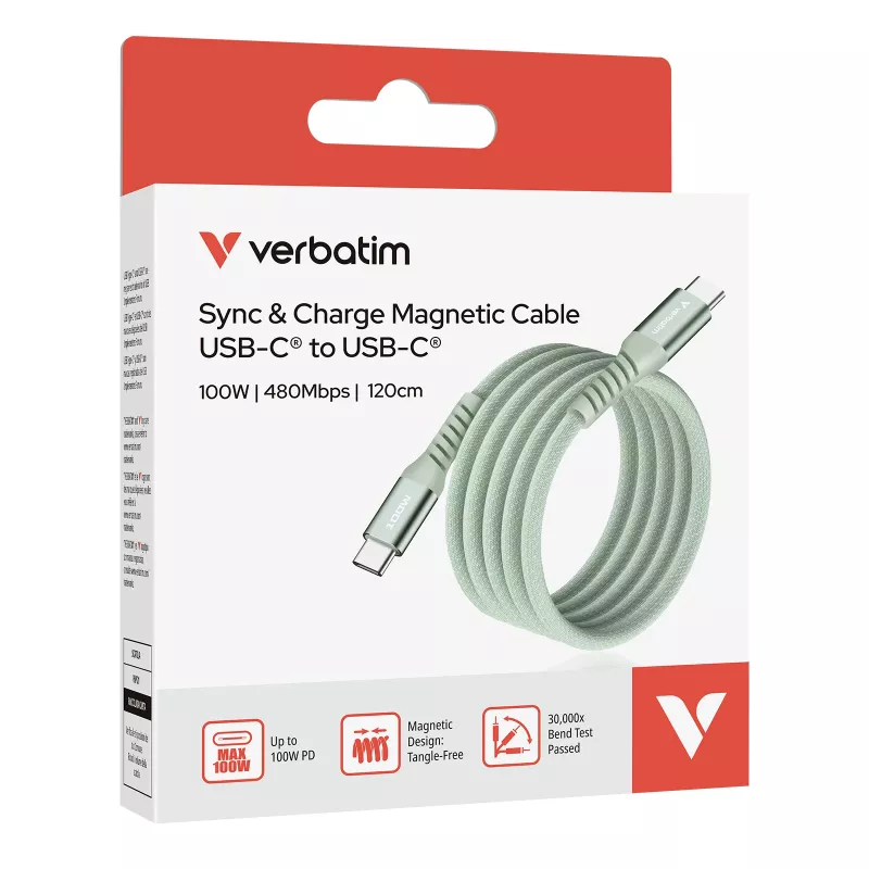 Verbatim Sync & Charge Magnetic Cable - 100W USB-C į USB-C 120 cm Žalia