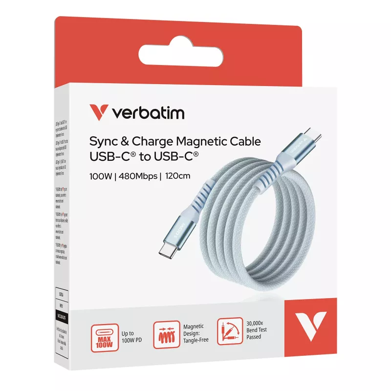 Verbatim Sync & Charge Magnetic Cable - 100W USB-C į USB-C 120 cm Mėlyna