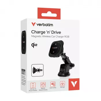 Verbatim Charge 'n' Drive Qi2 belaidis magnetinis automobilinis įkroviklis RGB