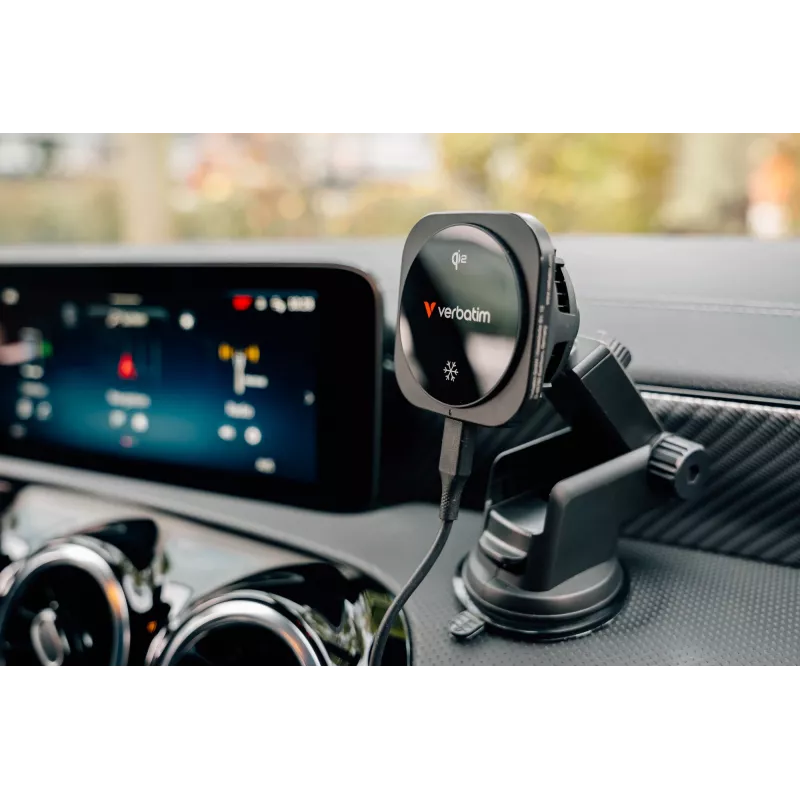 Verbatim Charge 'n' Drive Qi2 belaidis magnetinis automobilinis įkroviklis su aušinimu, USB, 1 m, juodas