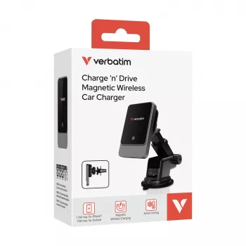 Verbatim Charge 'n' Drive magnetinis belaidis automobilinis kroviklis, automatinis, USB, belaidis krovimas, 1 m, juodas