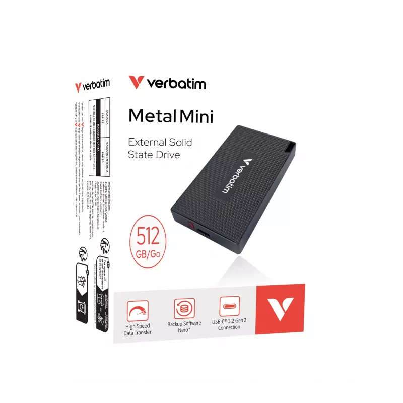 Verbatim Metal Mini SSD USB-C 3.2 Gen 2x2 512 GB pilka
