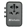 Verbatim UTA-05 65W GaN III universalus kelioninis adapteris su 2 x USB-C PD & QC 4+ ir 2 x USB-A prievadais