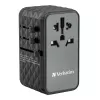 Verbatim UTA-06 100W GaN III Universalus kelioninis adapteris su 2 x USB-C PD & QC 4+ ir 2 x USB-A QC 3.0 prievadais