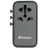 Verbatim UTA-06 100W GaN III Universalus kelioninis adapteris su 2 x USB-C PD & QC 4+ ir 2 x USB-A QC 3.0 prievadais