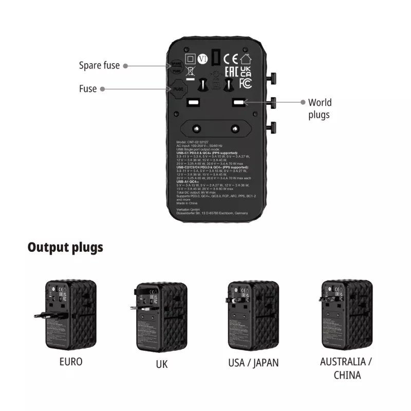 Verbatim Charge 'n' Travel Diamond 85W ištraukiamas laidas CNT-02