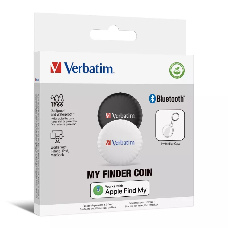 Verbatim My Finder Coin Bluetooth Tracker 2 vnt. pakuotė, juoda/balta, IP66, CR2032