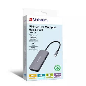 Verbatim CMH-05 USB-C 5 prievadų daugiafunkcis stotelės adapteris, 5000 Mbit/s, sidabrinis