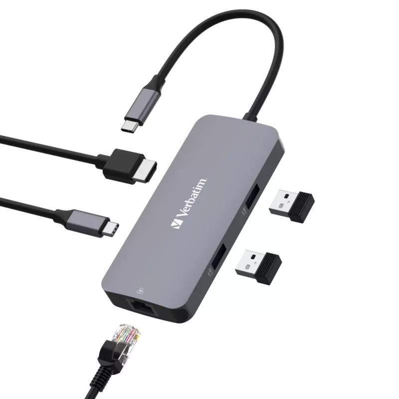 Verbatim CMH-05 USB-C 5 prievadų daugiafunkcis stotelės adapteris, 5000 Mbit/s, sidabrinis