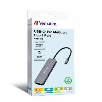 Verbatim CMH-08 USB Type-C 8 prievadų multiport centras 5000 Mbit/s sidabrinis