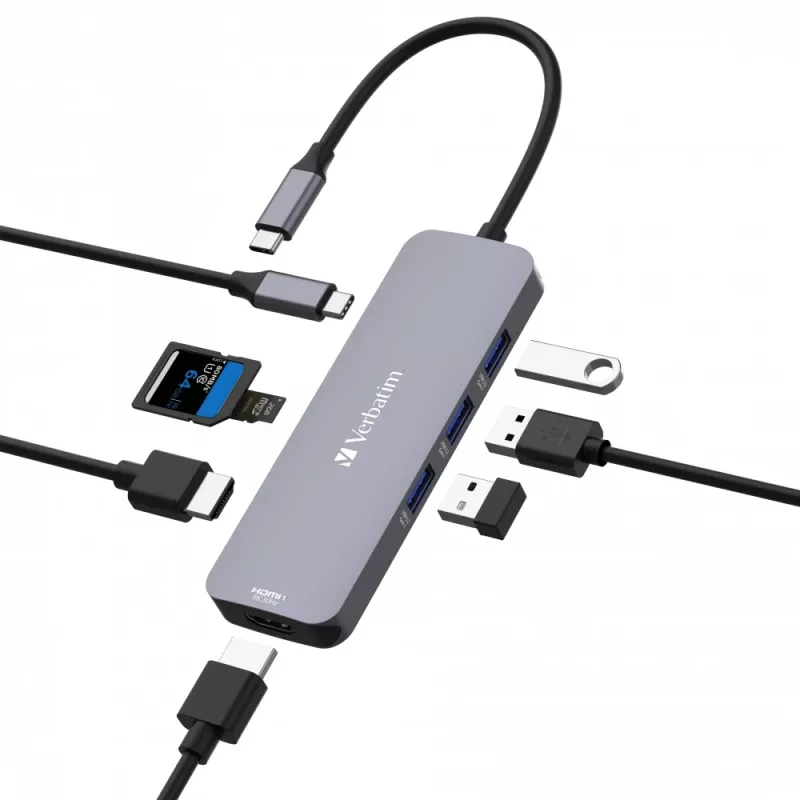 Verbatim CMH-08 USB Type-C 8 prievadų multiport centras 5000 Mbit/s sidabrinis