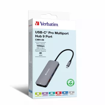 Verbatim CMH-09 USB Type-C 9 prievadų multiportų šakotuvas, 10000 Mbit/s, sidabrinis