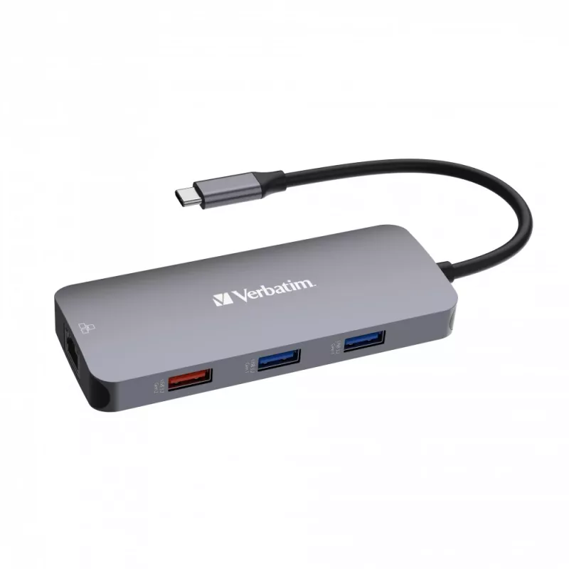Verbatim CMH-09 USB Type-C 9 prievadų multiportų šakotuvas, 10000 Mbit/s, sidabrinis