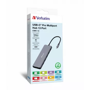 Verbatim CMH-13 USB Type-C Hub 13 prievadų, sidabrinis, 10 Gbit/s