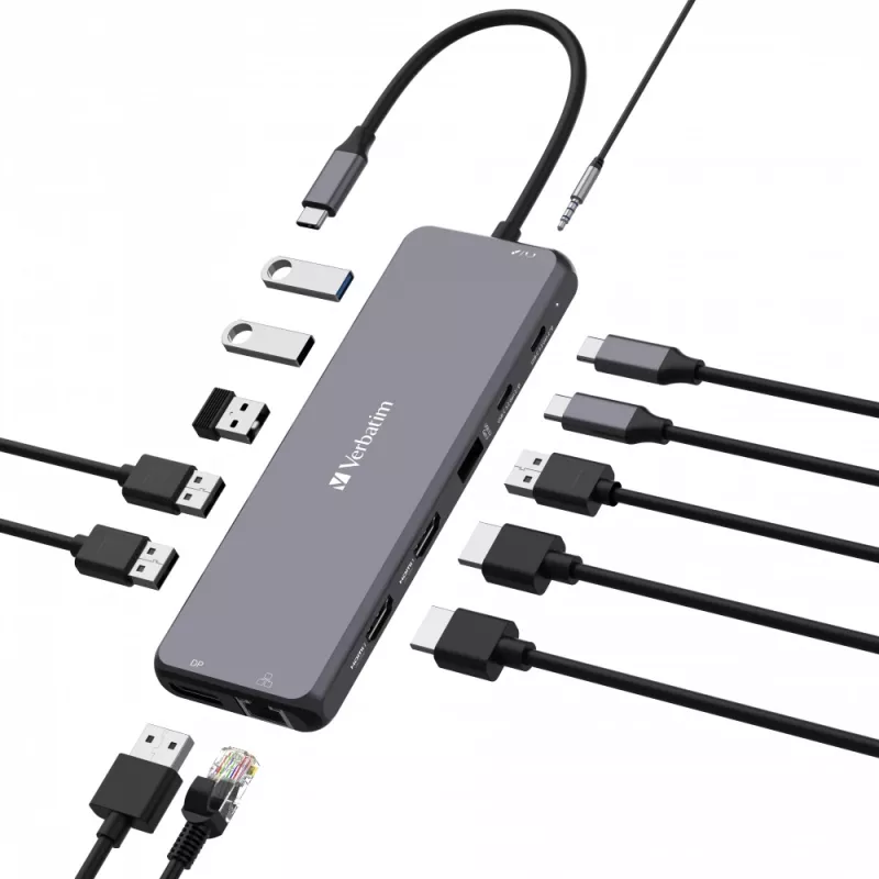 Verbatim CMH-13 USB Type-C Hub 13 prievadų, sidabrinis, 10 Gbit/s