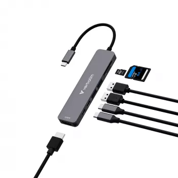 Verbatim USB-C Essentials Multiport Hub 7 prievadų: HDMI, USB-C, USB-C 3.2 Gen 1, 2 x USB-A 3.2 Gen 1, SD ir microSD