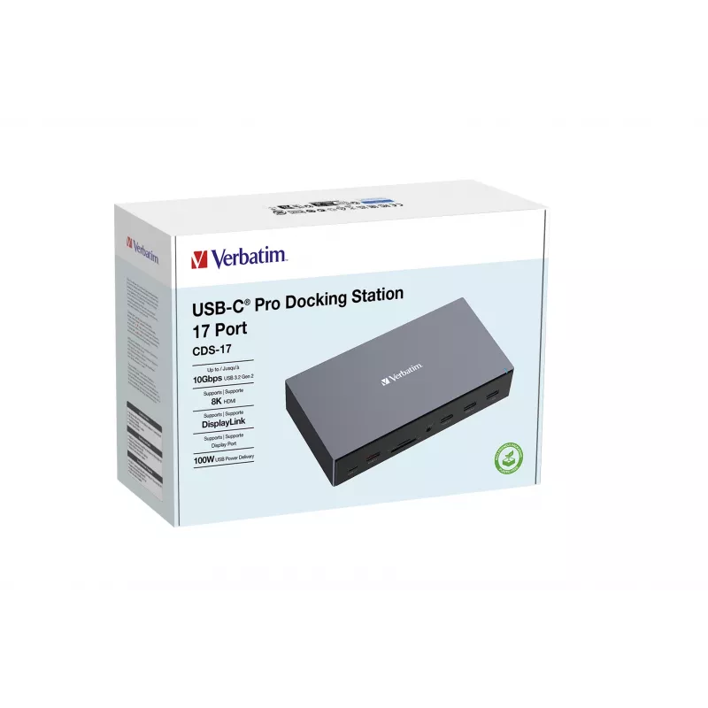 Verbatim CDS-17 Laidinė USB 3.2 Gen 1 (3.1 Gen 1) Type-C stotelė, juoda/pilka