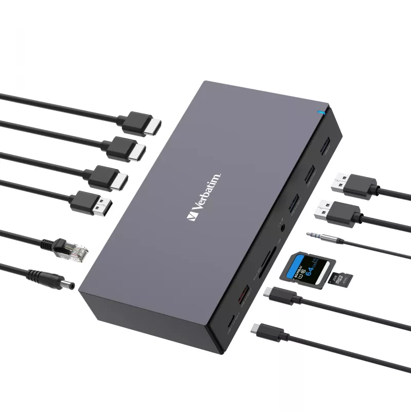 Verbatim CDS-17 Laidinė USB 3.2 Gen 1 (3.1 Gen 1) Type-C stotelė, juoda/pilka