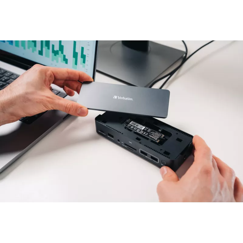 Verbatim CDS-15SSD USB 3.2 Gen 1 (3.1 Gen 1) Type-C dokavimo stotelė su 256 GB SSD, juoda, pilka
