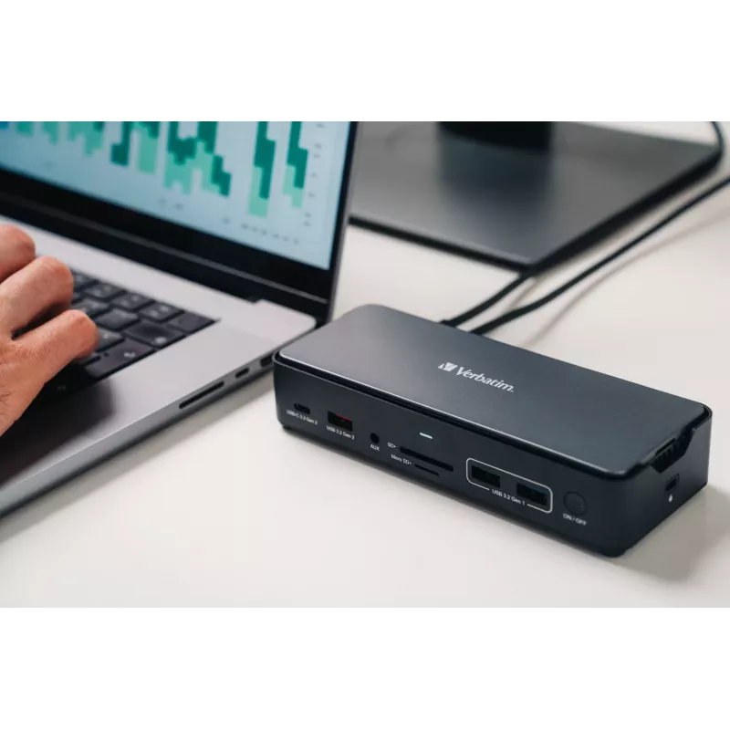 Verbatim CDS-15SSD USB 3.2 Gen 1 (3.1 Gen 1) Type-C dokavimo stotelė su 256 GB SSD, juoda, pilka