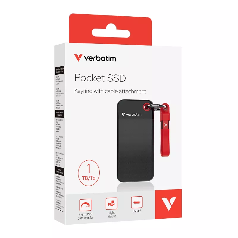 Verbatim Pocket SSD USB 3.2 Gen 2 1TB Juoda/Raudona