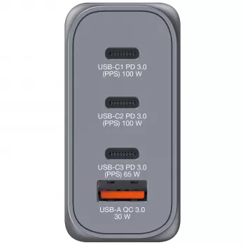 Verbatim GNC-100 GaN įkroviklis 100W su 2 x USB-C PD 100W / 1 x USB-C PD 65W / 1 x USB-A QC 3.0 (ES/JK/JAV)