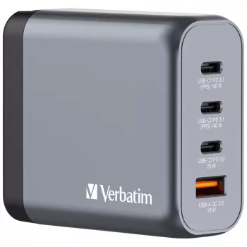 Verbatim GNC-140 140W GaN įkroviklis su 2x USB-C PD 140W / 1x USB-C PD 20W / 1x USB-A QC 3.0 (ES/JK/US)