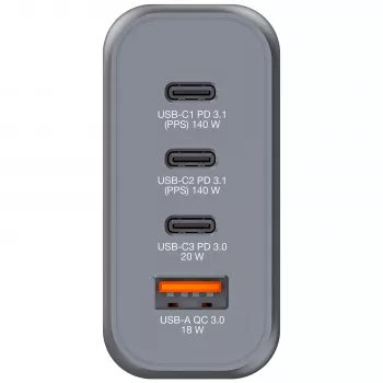 Verbatim GNC-140 140W GaN įkroviklis su 2x USB-C PD 140W / 1x USB-C PD 20W / 1x USB-A QC 3.0 (ES/JK/US)