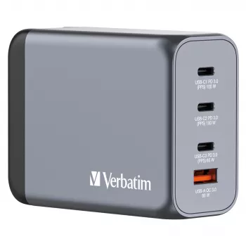 Verbatim GNC-200 200W GaN įkroviklis su 2 x USB-C PD 100W / 1 x USB-C PD 65W / 1 x USB QC 3.0 (EU/UK/US)