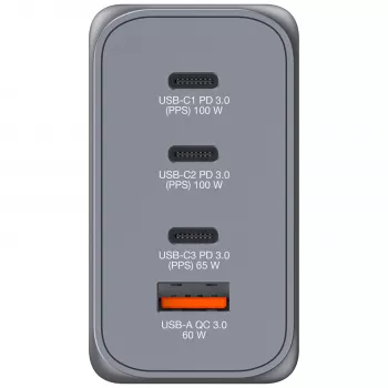Verbatim GNC-200 200W GaN įkroviklis su 2 x USB-C PD 100W / 1 x USB-C PD 65W / 1 x USB QC 3.0 (EU/UK/US)