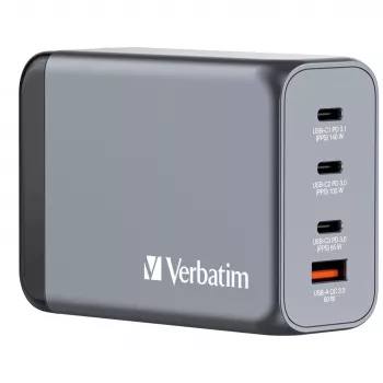 Verbatim GNC-240 GaN įkroviklis 240W su 1 x USB-C 140W / 1 x USB-C 100W / 1 x USB-C 65W / 1 x USB-A QC 3.0 (EU/UK/US)