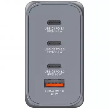 Verbatim GNC-240 GaN įkroviklis 240W su 1 x USB-C 140W / 1 x USB-C 100W / 1 x USB-C 65W / 1 x USB-A QC 3.0 (EU/UK/US)
