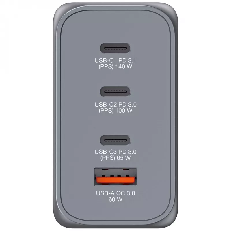 Verbatim GNC-240 GaN įkroviklis 240W su 1 x USB-C 140W / 1 x USB-C 100W / 1 x USB-C 65W / 1 x USB-A QC 3.0 (EU/UK/US)