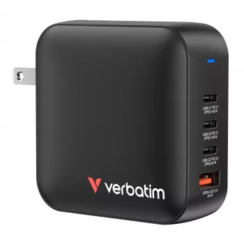 Verbatim Mini GaN įkroviklis 165W 4 prievadai US kištukas su EU ir UK adapteriais