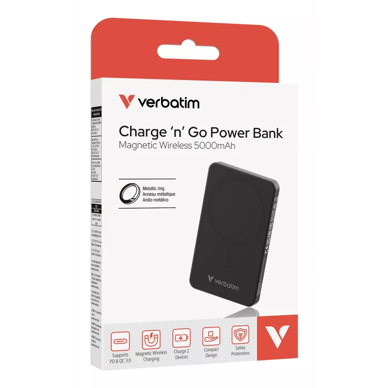 Verbatim Charge 'n' Go Essentials belaidis magnetinis maitinimo blokas 5000 mAh juodas