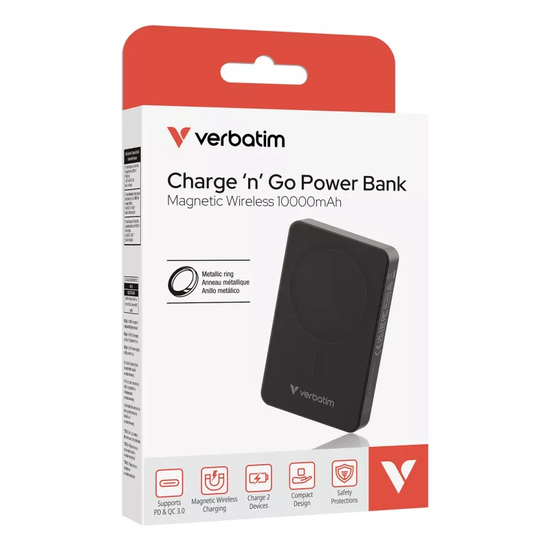Verbatim Charge 'n' Go Essentials belaidis magnetinis maitinimo bankas 10000 mAh juodas