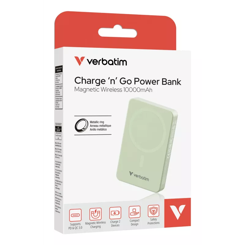 Verbatim Charge 'n' Go Essentials belaidis magnetinis maitinimo blokas 10000 mAh žalias
