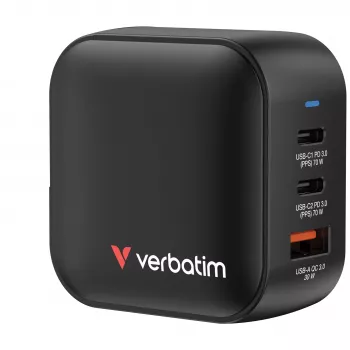 Verbatim Mini GaN Įkroviklis 70W 3 Prievadai US kištukas su EU ir UK adapteriais