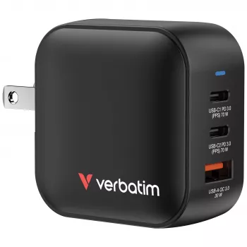 Verbatim Mini GaN Įkroviklis 70W 3 Prievadai US kištukas su EU ir UK adapteriais