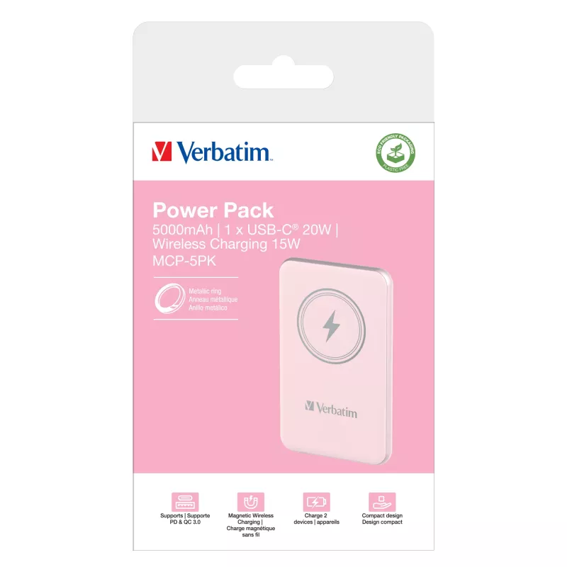 Verbatim Charge 'n' Go belaidis magnetinis powerbank 5000mAh Rožinis