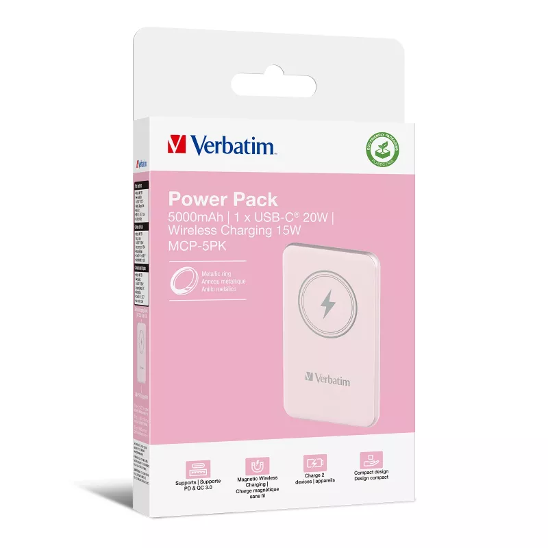 Verbatim Charge 'n' Go belaidis magnetinis powerbank 5000mAh Rožinis