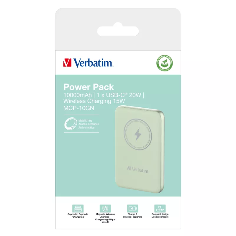 Verbatim Charge 'n' Go belaidis magnetinis powerbankas 10000mAh Žalias