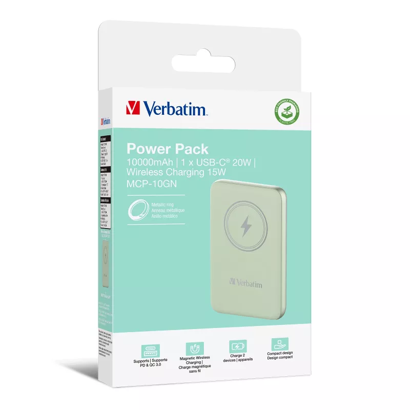 Verbatim Charge 'n' Go belaidis magnetinis powerbankas 10000mAh Žalias