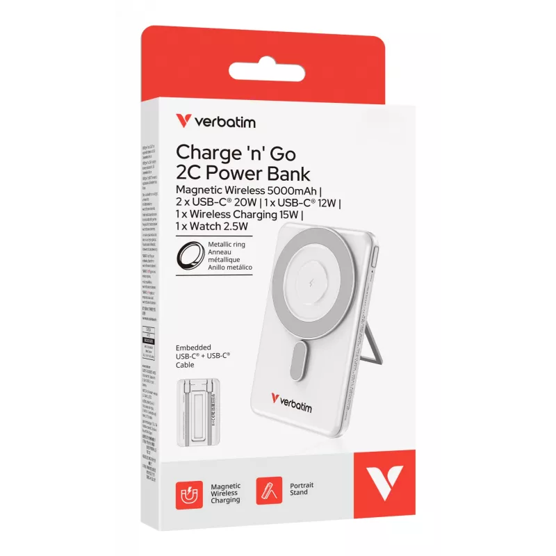 Verbatim Charge'n'Go 2C Power Bank 5000 mAh sidabrinė